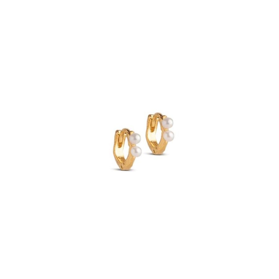 Smykker Enamel Oreringe | Enamel Paula Pearl Hoops 6Mm - E268Gm-Pearl