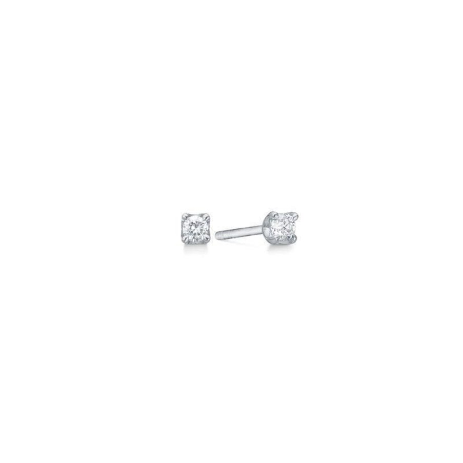 Smykker Mads Z Orestikker | Mads Z 14 Kt. Crown Diamant Oreringe 0.18 Ct. Hvidguld