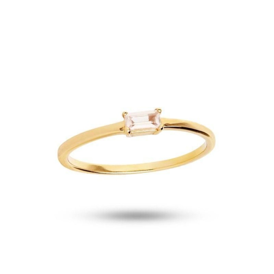 Smykker Carré Jewellery Forgyldte Ringe | Carre Ring Med Rosa Kvarts