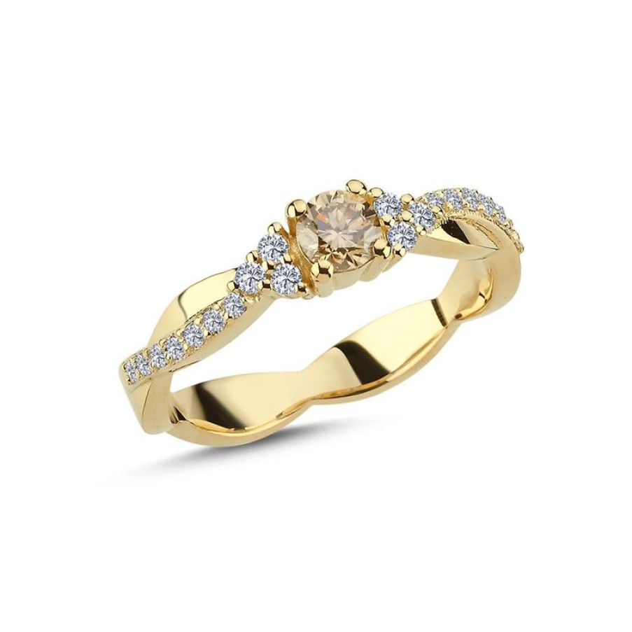 Smykker Nuran Guld Ringe | Nuran Champagne Ring Med Diamanter - A3084Ch