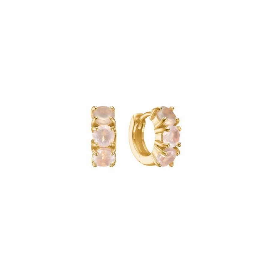 Smykker Carré Jewellery Oreringe | Carre Hoops Med Rose Kvarts - Fh4373Rq