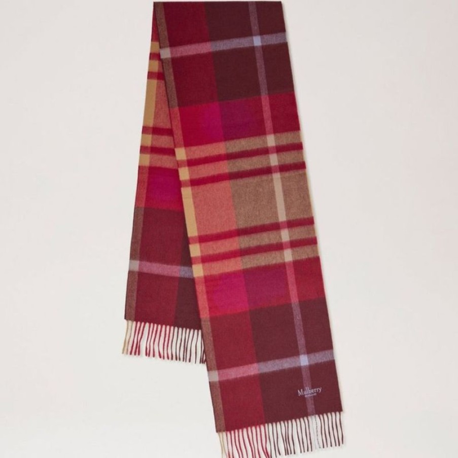 Mulberry Mulberry | Mulberry Small Check Merino Wool Scarf Black Cherry - Dark Gold