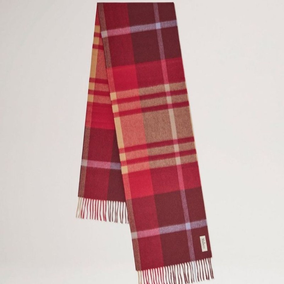 Mulberry Mulberry | Mulberry Small Check Merino Wool Scarf Black Cherry - Dark Gold