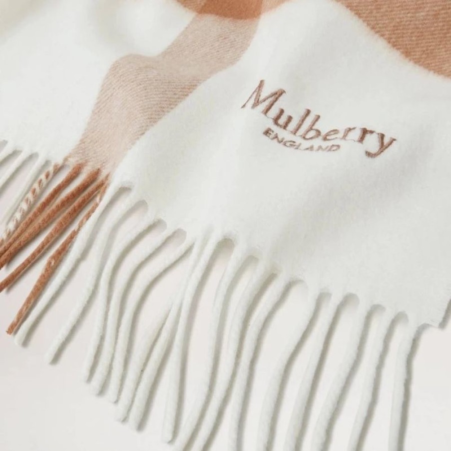 Mulberry Mulberry | Mulberry Large Check Merino Wool Scarf Maple-White