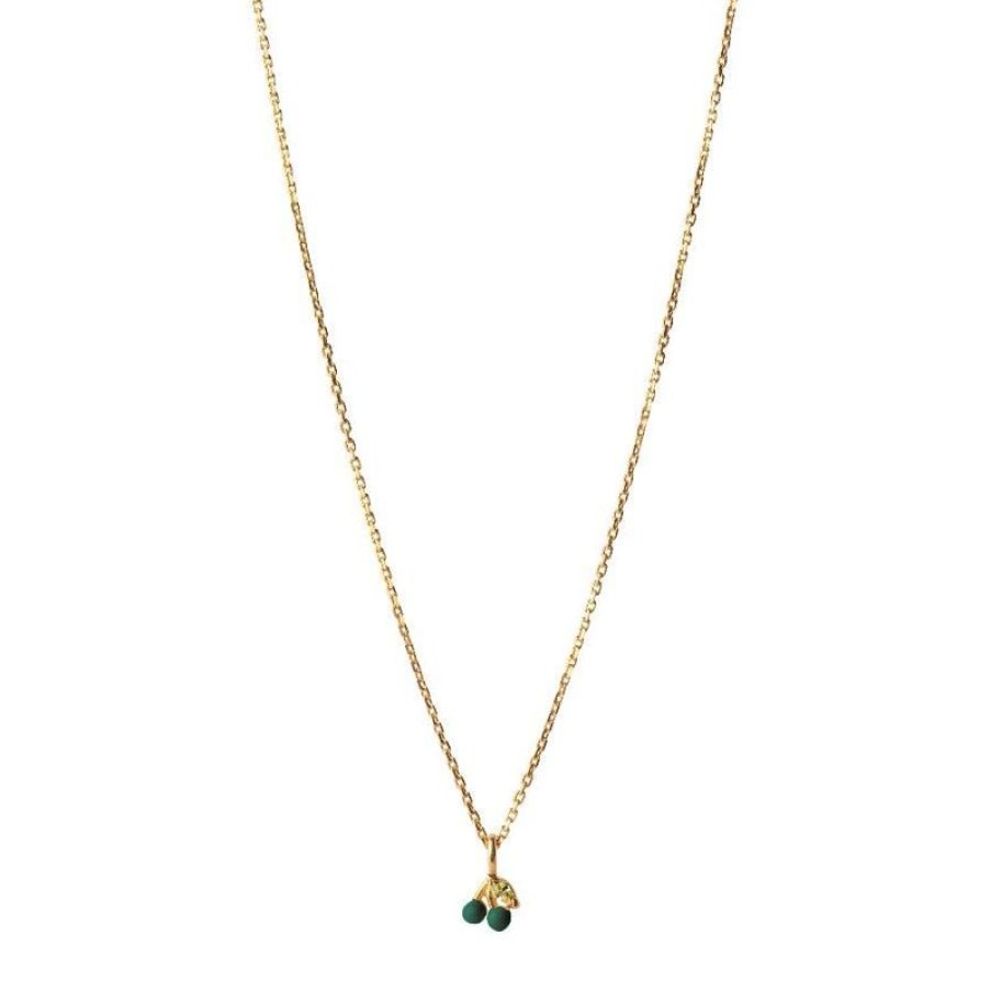 Smykker Enamel | Enamel Cherry Necklace Petrol Green