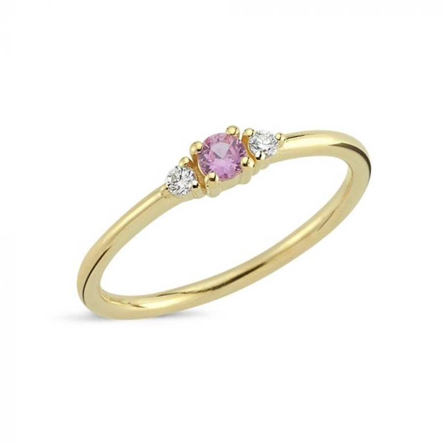 Smykker Nuran Forlovelsesringe | Nuran 14Kt Petit Ring Pink Safir & Diamanter