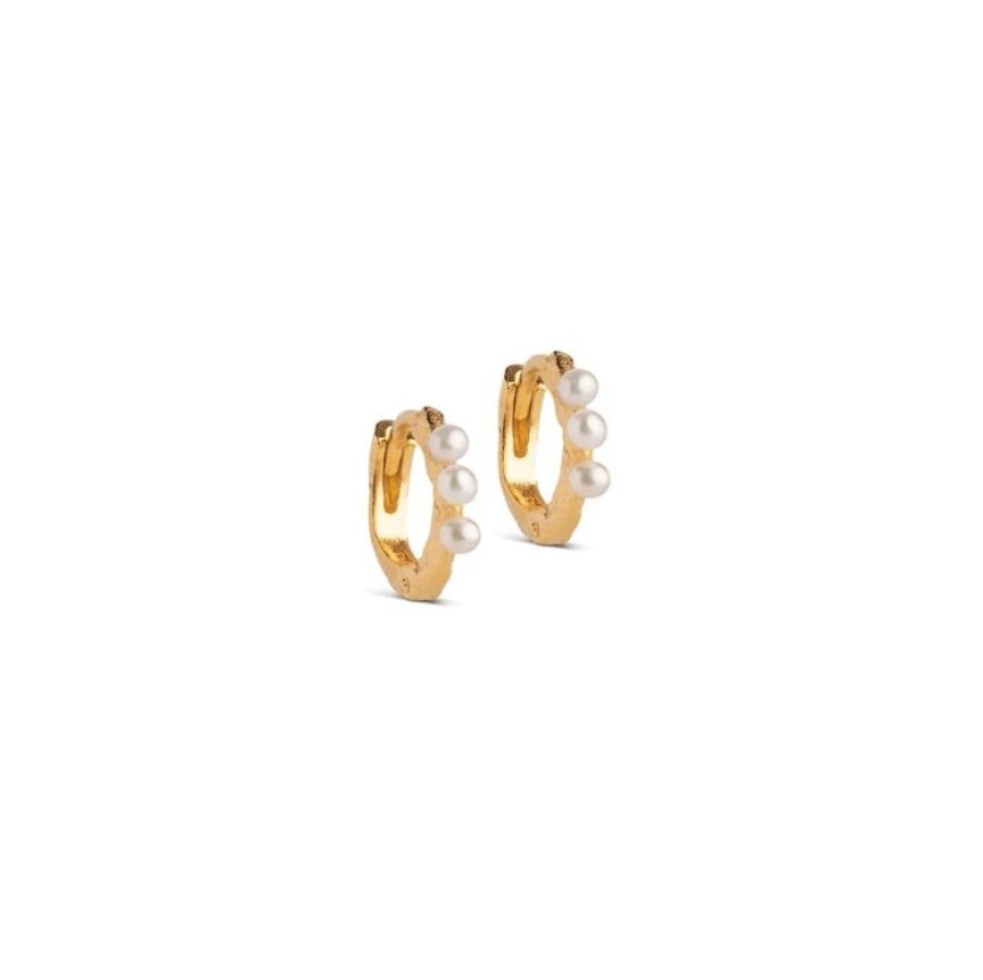 Smykker Enamel Creoler & Hoops | Enamel Paula Pearl Hoops 8Mm - E269Gm-Pearl