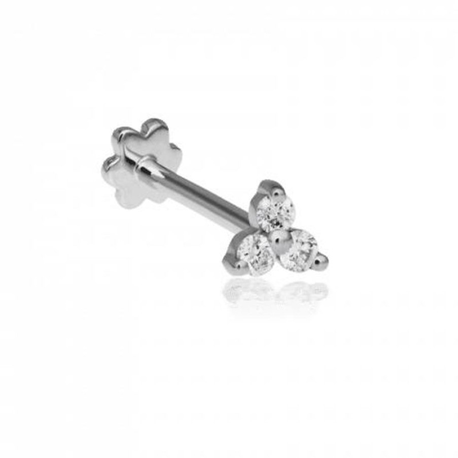 Smykker MARIA TASH Oreringe | Maria Tash Diamond Trinity Threaded Stud 18Kt Hvidguld