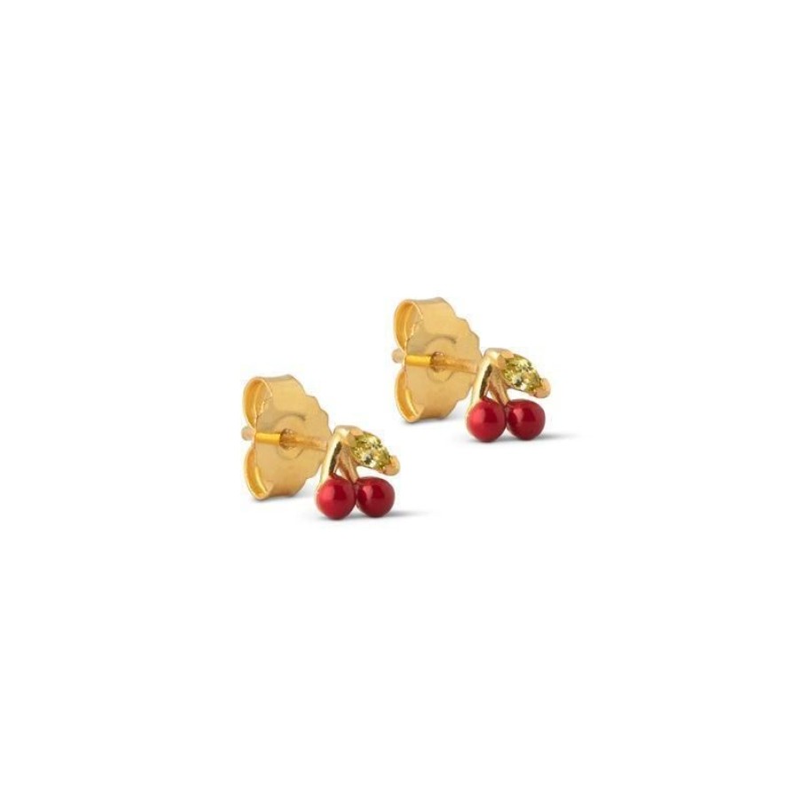 Smykker Enamel Oreringe | Enamel Cherry Orestikker - E218Gm Red