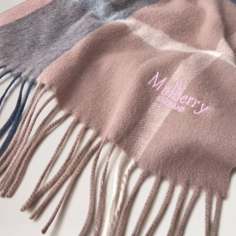 Mulberry Mulberry | Mulberry Small Check Merino Wool Scarf Sorbet Pink