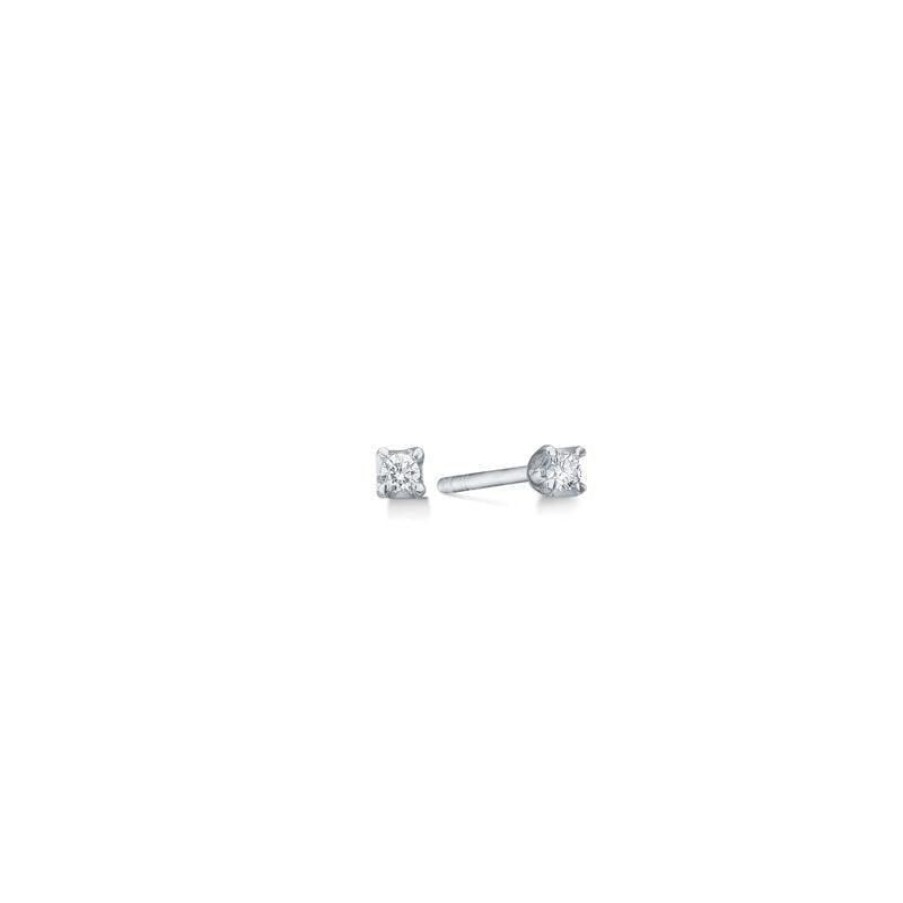 Smykker Mads Z Oreringe | Mads Z 14 Kt. Crown Diamant Oreringe 0.09 Ct. Hvidguld