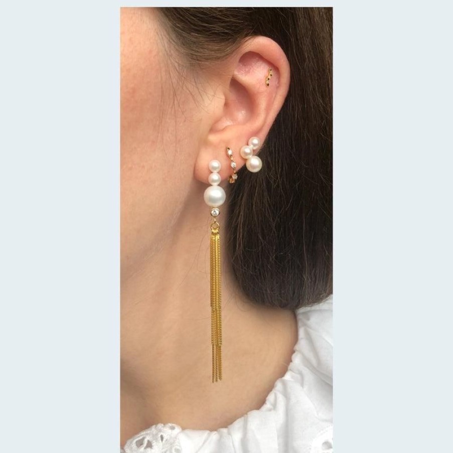 Smykker The Earring Shop Perleoreringe | The Earring Shop Baila Perle Orering Med Kaeder - Fw2027