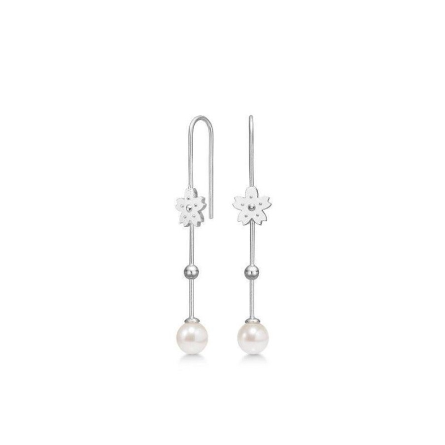 Smykker Polar Jewelry Oreringe | Polar Jewelry Sakura Hanging Pearl Solv Oreringe