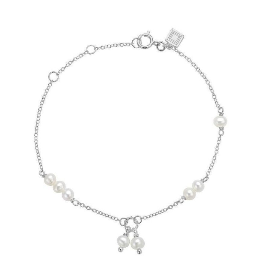 Smykker Carré Jewellery Solv Armband | Carre Armband Med Perle - Sb4364Bi