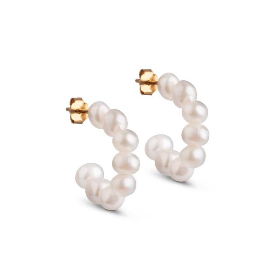 Smykker Enamel Oreringe | Enamel Pearlie Chunky Pearl Hoops - E294G