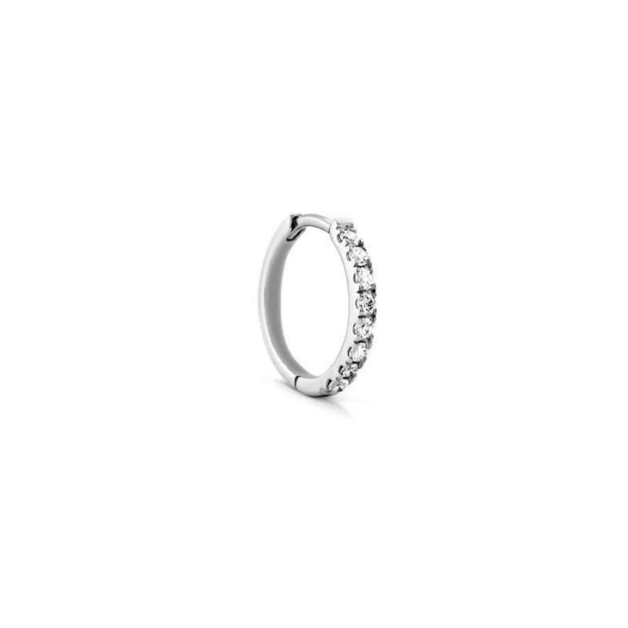 Smykker Ro Copenhagen Oreringe | Ro Copenhagen 18Kt Rock Classic Diamant Creol 10Mm Hvidguld