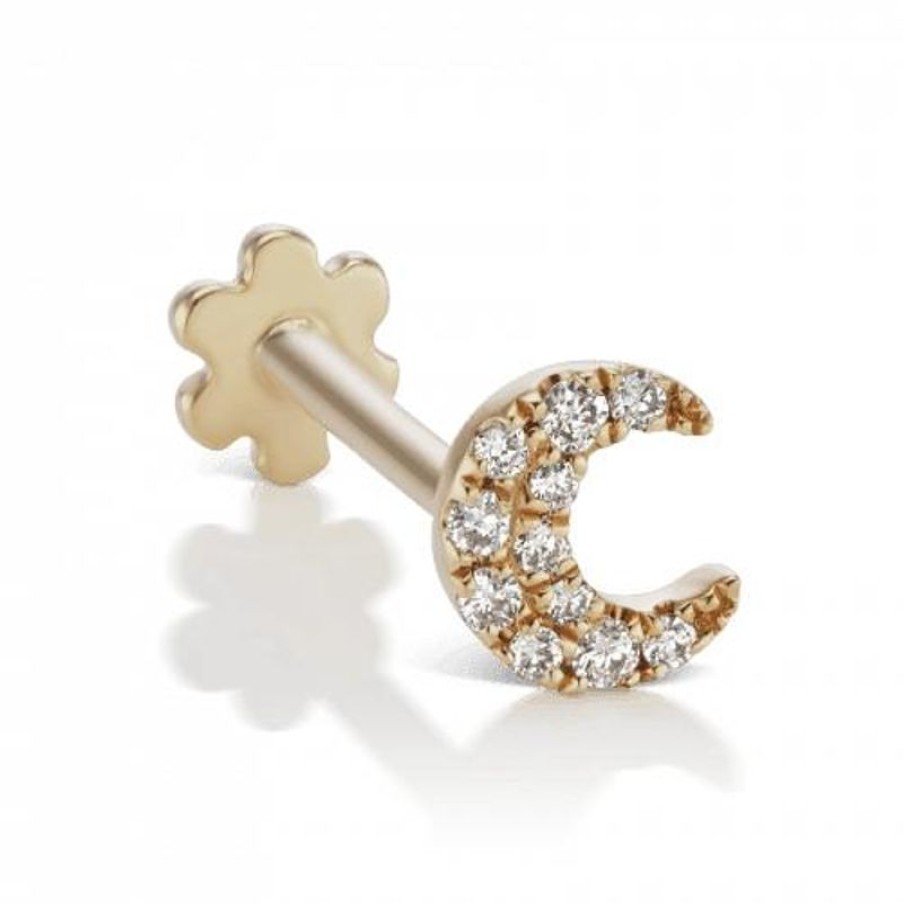 Smykker MARIA TASH Oreringe | Maria Tash Small Diamond Moon Threaded Stud 18K