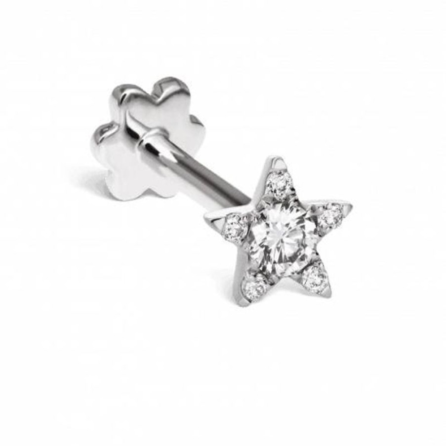 Smykker MARIA TASH Oreringe | Maria Tash 4.5Mm Diamond Star Threaded Stud 18Kt Hvidguld