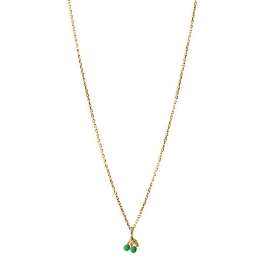 Smykker Enamel | Enamel Cherry Necklace Grass Green