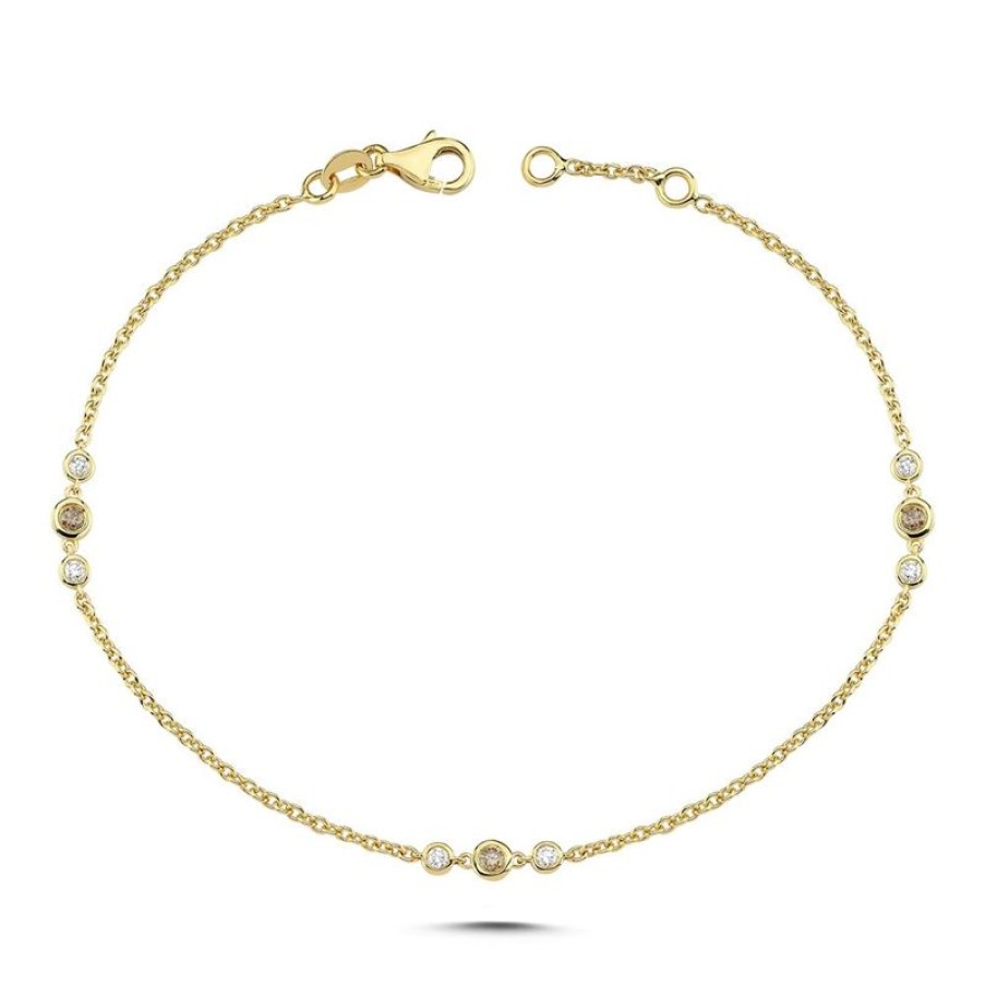 Smykker Nuran Guld Armband | Nuran Champagne Armband Med Diamanter