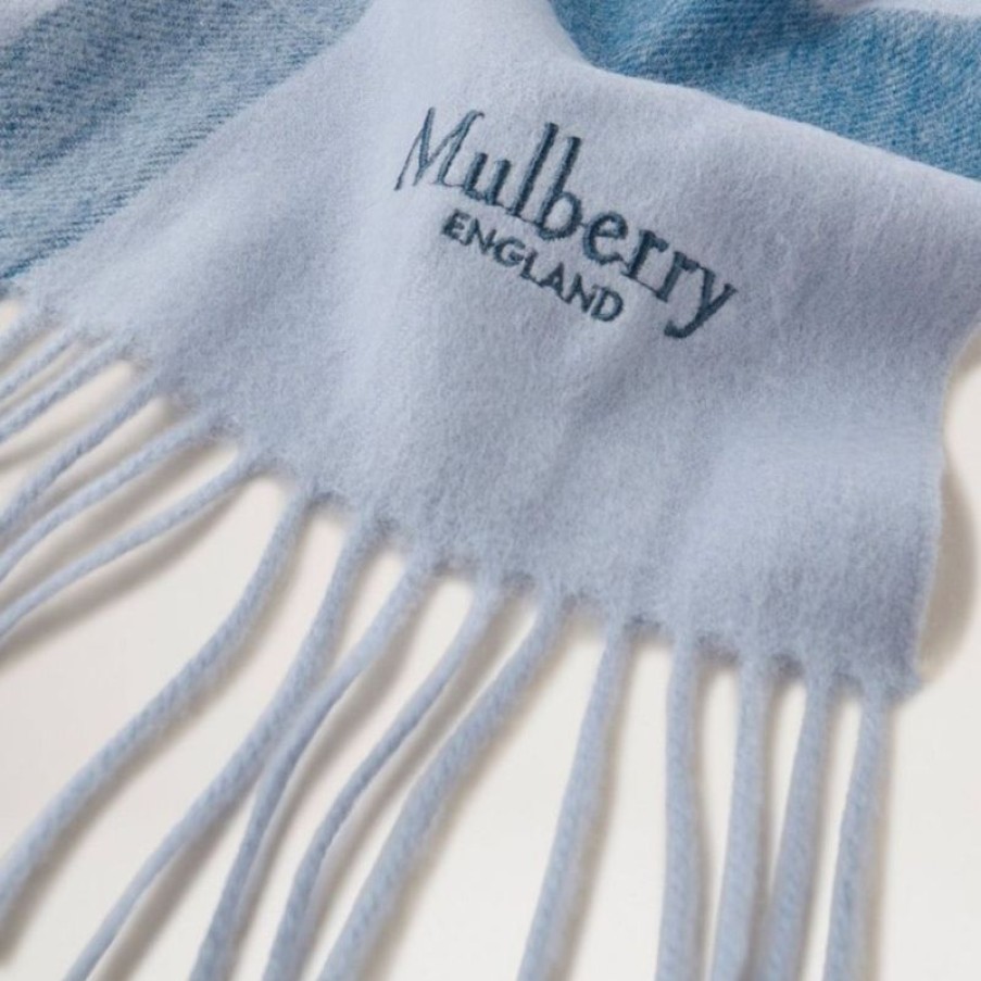 Mulberry Mulberry | Mulberry Large Check Merino Wool Scarf Poplin Blue-White